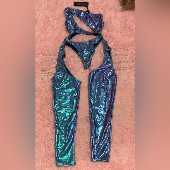 NWT Dolls Kill / Club Exx Indigo Prism Moonwalk Cut-Out Catsuit - Picture 1 of 6